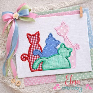 Four Cats Appliqué Embroidery Design: Colorful Kitten Pattern (Digital Download)