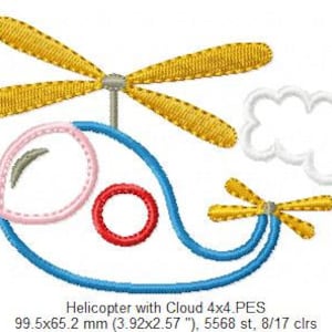 Helicopter and Cloud - Applique Embroidery Design - 4x4 5x4 5x7 5x8 ...