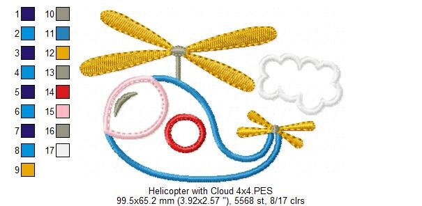 Helicopter and Cloud Applique Embroidery Design 4x4 5x4 | Etsy