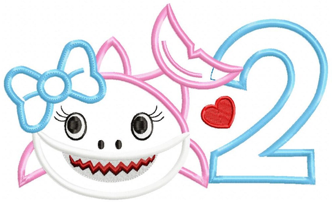 Baby Shark Girl Two 2nd Birthday Applique 4x4 5x7 6x10 - Etsy 日本