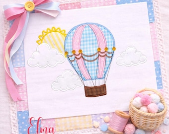 Diseño de bordado con apliques de nubes y globos aerostáticos: Archivo para máquina de bordado Sky para guardería (descarga digital)