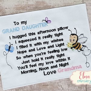 To My Grand Daughter - Fill Stitch - 5x7 6x10 7x12 10x14 - Baby embroidery - Newborn Embroidery - Machine Embroidery Design