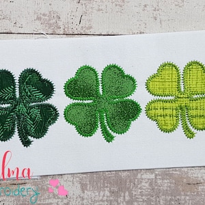 Clovers Trio - Zig Zag Applique - 5x7 5x8 6x10 7x12 - St Patrick&#39;s Embroidery - Machine Embroidery Design - Shamrock Applique