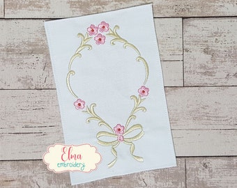 Floral Frame Applique: Machine Embroidery Design (4x4 5x7 7x12)