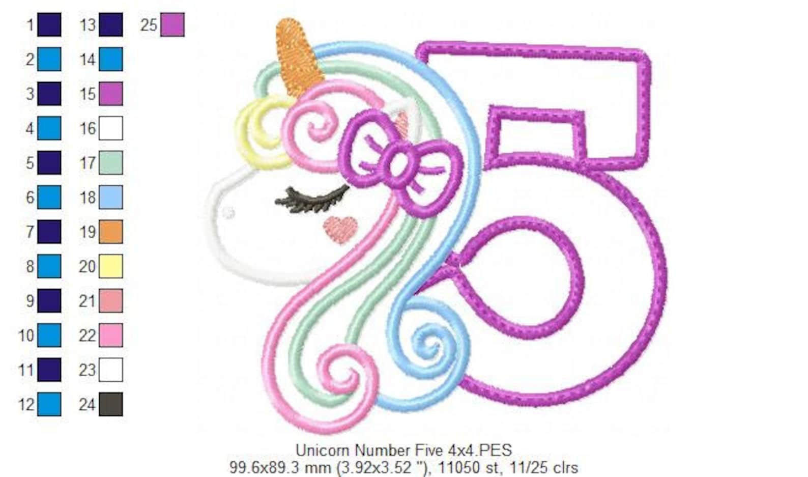 Unicorn Number 5 Five 5th Birthday Applique 4x4 5x5 6x6 - Etsy