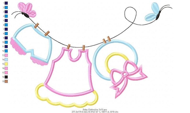 Baby Girl Clothesline Applique Embroidery 5x4 5x7 5x8 6x10 7x12 Machine Embroidery Design Baby Girl Applique Embroidery Pattern image 7