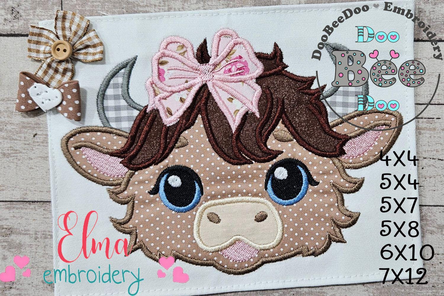Highland Cow Girl Gesicht Applikation - Stickdatei (4x4-7x12)