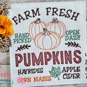 Farmhouse Pumpkin Sign Embroidery Design: Fall Decor (Digital Download)