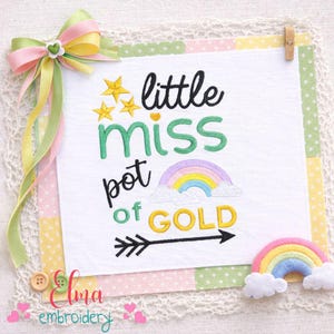 Little Miss Pot of Gold Rainbow Embroidery Design (Digital Download)