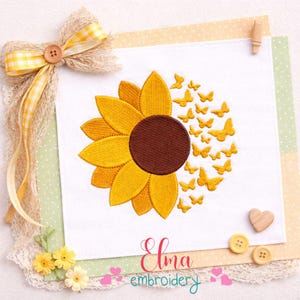 Diseño de bordado de girasoles y mariposas en 5 tamaños para decoración floral del hogar (descarga digital)