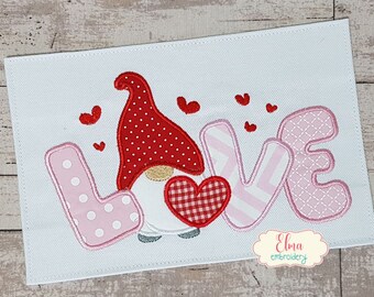 Aplique de gnomo de San Valentín: Diseño de bordado a máquina (5x4-7x12)