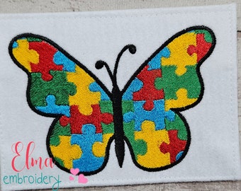 Autism Awareness Butterfly Puzzle Fill Stitch Machine Embroidery Design (Digital Download)