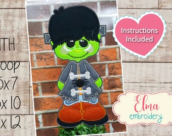 Frankenstein Boy Applique: ITH Machine Embroidery Design (5x7 6x10 7x12)