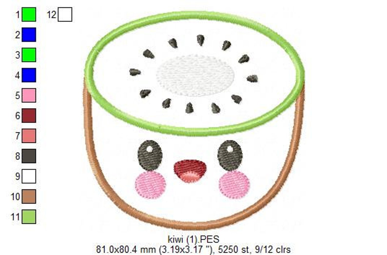 Kawaii Kiwi Applique Embroidery Design 4x4 5x4 5x7 5x8 Etsy