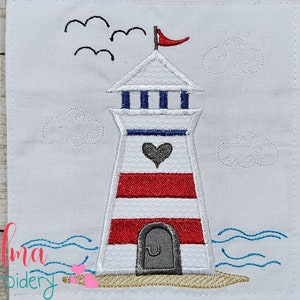 Nautical Lighthouse Applique: Beach Embroidery Design (Digital Download)