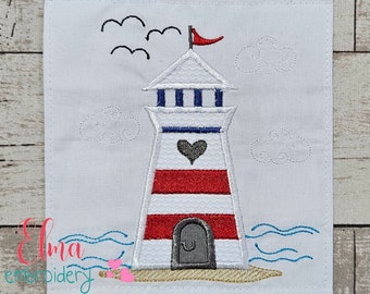 Nautical Lighthouse Applique: Beach Embroidery Design (Digital Download)