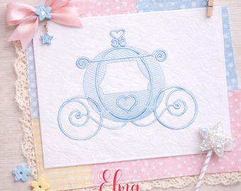 Diseño de bordado de marco de carroza de princesa con puntada ondulada (descarga digital)