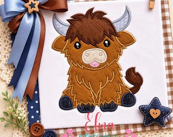 Highland Kuh Stickdatei Bauernhof Applikation Stickdatei (Digitaler Download)