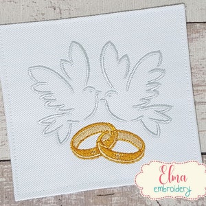 Hochzeit Tauben - 4x4 - Füllstich - Maschinenstickerei - Braut Stickerei - Hochzeitsstickerei - Bräutigam Stickerei