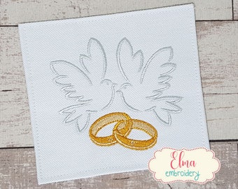 Wedding Doves - 4x4 - Fill Stitch - Machine Embroidery Design - Bride Embroidery - Wedding Embroidery - Groom Embroidery