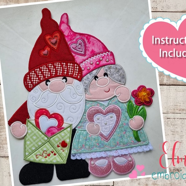 Valentines Gnome in Love ITH Project - Applique 5x7 5x8 6x10 7x12 8x12 Valentines Embroidery Machine Embroidery Design Instructions Included