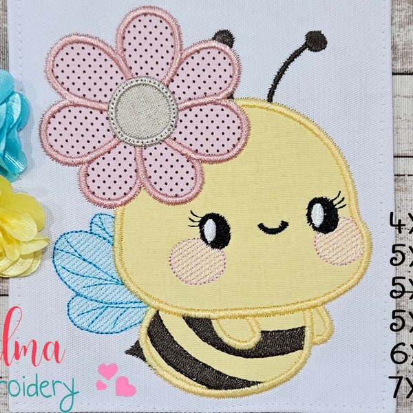 Cute Bumble Bee Girl - Machine Embroidery Design - Applique - Animal Embroidery - 4x4 5x4 5x7 5x8 6x10 7x12 - Baby Embroidery - Bee Designs