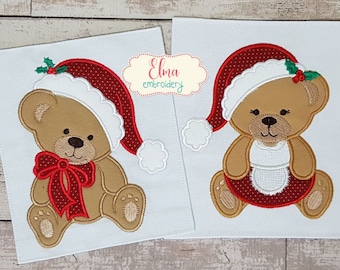 Christmas Teddy Bear Girl and Boy - Set of 2 designs - Applique - 4x4 5x4 5x7 6x10 7x12 - Christmas Embroidery - Machine Embroidery Design