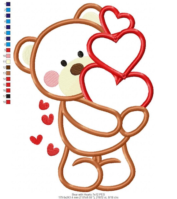 Bear With Hearts - Machine Embroidery Design - Applique