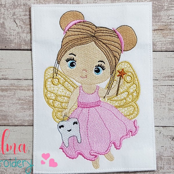 Little Tooth Fairy - Fill Stitch - Fairy Embroidery - 4x4 5x4 5x7 5x8 6x10 7x12 - Machine Embroidery Design - Girl Embroidery - Tooth Fairy