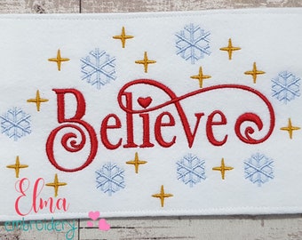 Believe Snowflakes Fill Stitch - Christmas Machine Embroidery Design (Digital Download)