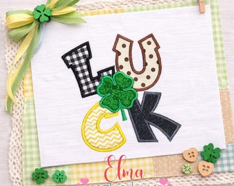 Lucky Clover Embroidery Design St Patricks Day Applique Letters (Digital Download)