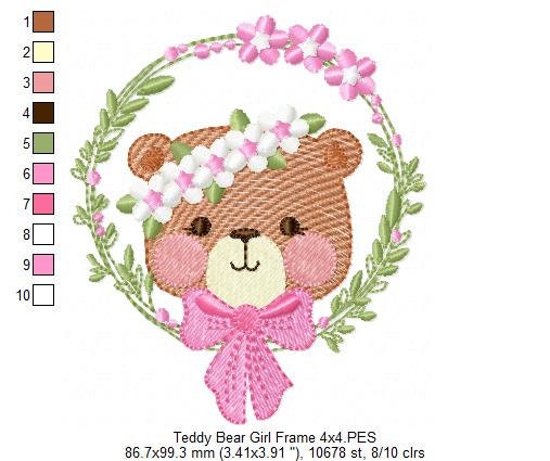 Bear Girl With Flowers Machine Embroidery Design Applique | Etsy
