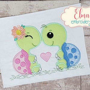 Turtles in Love - Turtles Couple -  Machine Embroidery Design - Applique Embroidery - Animal Embroidery - 4x4 5x7 6x10 7x12