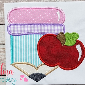 Pencil and Apple - Applique - 4x4 5x5 6x6 7x7 - Machine Embroidery Design - School Embroidery - Back to School Embroidery - Pencil Applique
