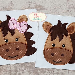 Horse Face Girl and Boy -  Machine Embroidery Design - Applique - Set of 2 designs - Animal Embroidery - 4x4 5x5 6x6 7x7 - Horse applique