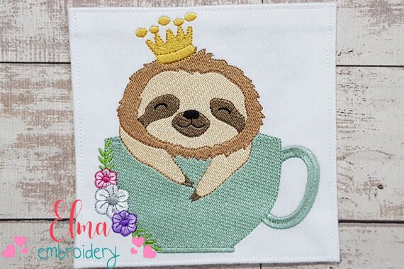 Prince Sloth in the Cup Machine Embroidery Design Fill - Etsy