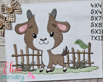 Diseño de bordado de cabra de granja: Amigo de la cerca con puntada de relleno (Descarga digital)