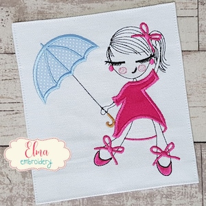 Girl with Umbrella Applique - Machine Embroidery Design (4x4 5x5 6x6 7x7)