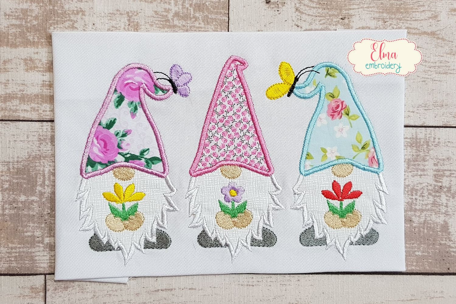 Three Spring Gnomes Applique 5x4 5x7 5x8 6x10 7x12 Gnome Etsy