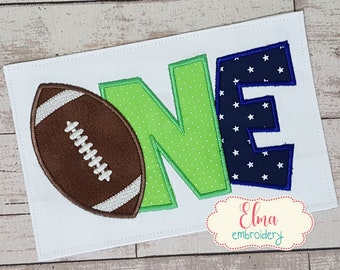 Football  One 1st Birthday - Applique Embroidery - 5x7 6x10 7x12 - Machine Embroidery Design - Birthday Embroidery