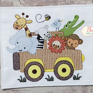 Safari Animals in Car Machine Embroidery Design (Digital Download)