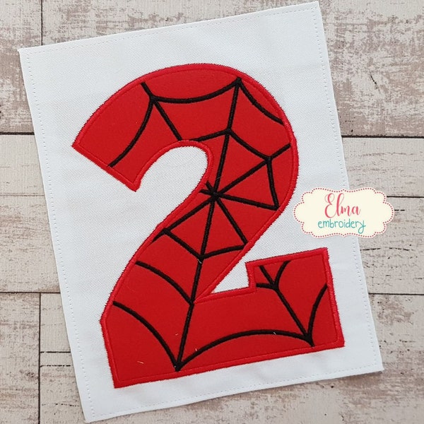 Spider Birthday Number 2 Two Two 2nd Birthday - Applique Embroidery - 4x4 5x7 6x10 7x12 - Machine Embroidery Design - Spider Design