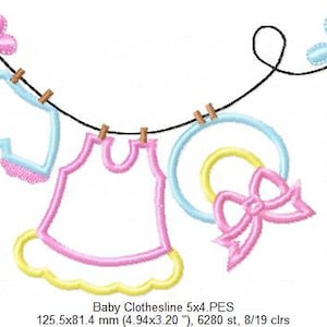 Baby Girl Clothesline Applique Embroidery 5x4 5x7 5x8 6x10 7x12 Machine Embroidery Design Baby Girl Applique Embroidery Pattern image 3