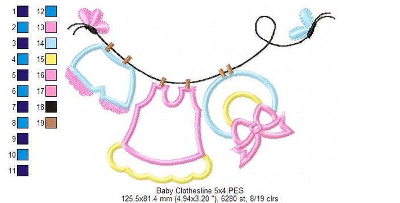 Baby Girl Clothesline Applique Embroidery 5x4 5x7 5x8 6x10 7x12 Machine Embroidery Design Baby Girl Applique Embroidery Pattern image 3