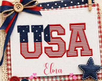 USA Flagge Applikation Stickmuster, Schriftzug 4th of Jul zum 2013 Stickmuster