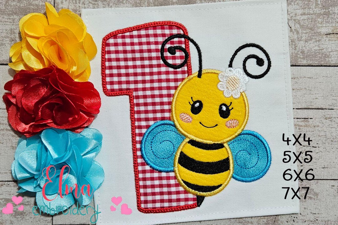Number 1 With Bumblebee Applique: Machine Embroidery Design (4x4 5x5 ...