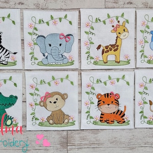Safari Animals Girl Embroidery Design: Fill Stitch (Digital Download)