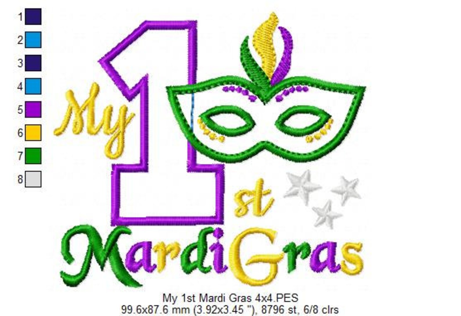 My 1st Mardi Gras Machine Embroidery Design Applique Etsy UK