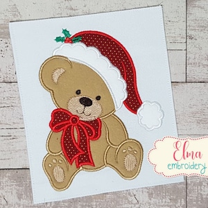 Natal Teddy Bear Boy Santa - Desenho de bordado de apliques - 4x4 5x4 5x7 6x10 7x12 - Bordado de Natal - Desenho de bordado à máquina