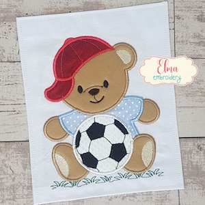 Teddy Bear Boy and Soccer Ball - Machine Embroidery Design - Applique Embroidery - Animal Embroidery - 4x4 5x5 6x6 7x7